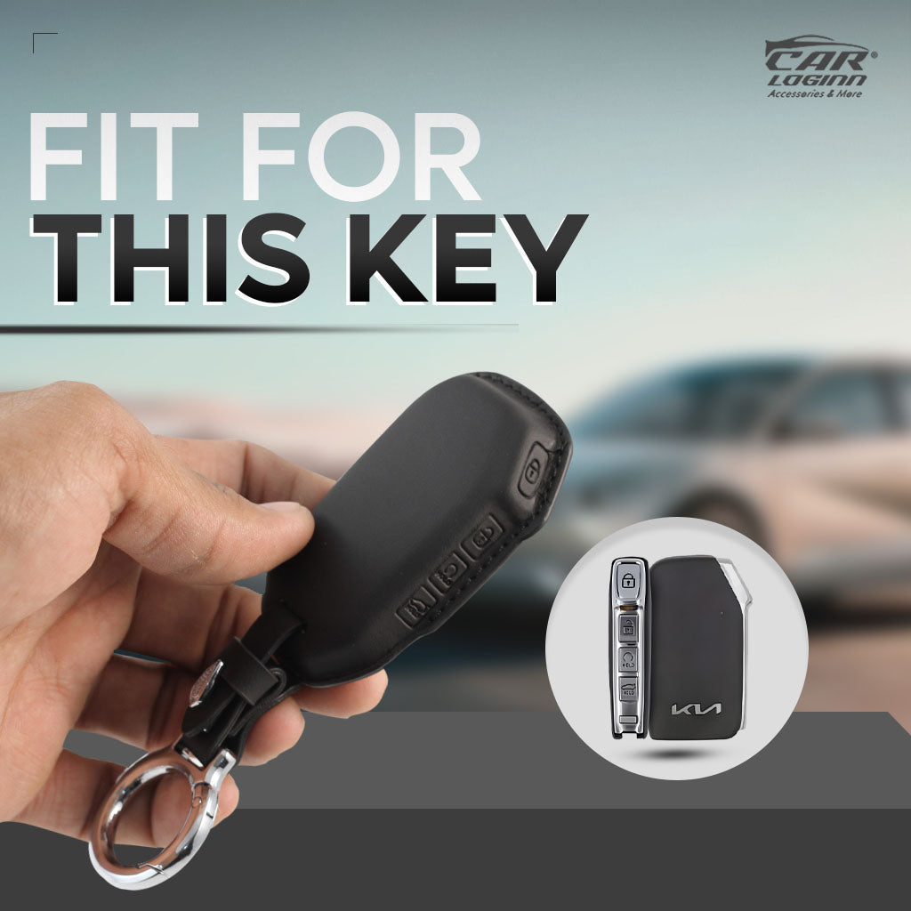 Carloginn PU-3D Leather Key Case for New Kia Seltos 2023 Facelift | Carens X Line | Sonet Facelift - 4 Button Smart Key