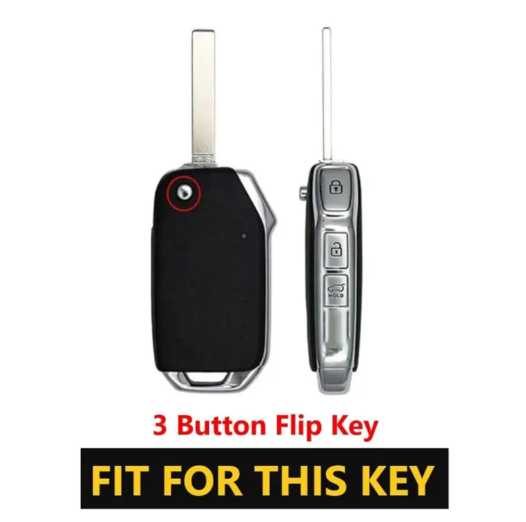 Metal Leather Key case for Kia Seltos 2023 Facelift | Carens X Line | Sonet Facelift - 3 Button