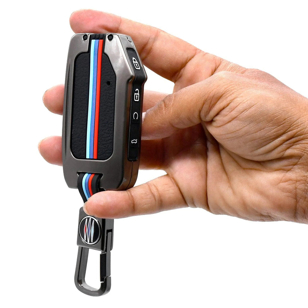 Metal Silicon Car Key Cover Fit for New Kia Seltos 2023 Facelift | Carens X Line | Sonet Facelift - 4 Button Smart Key