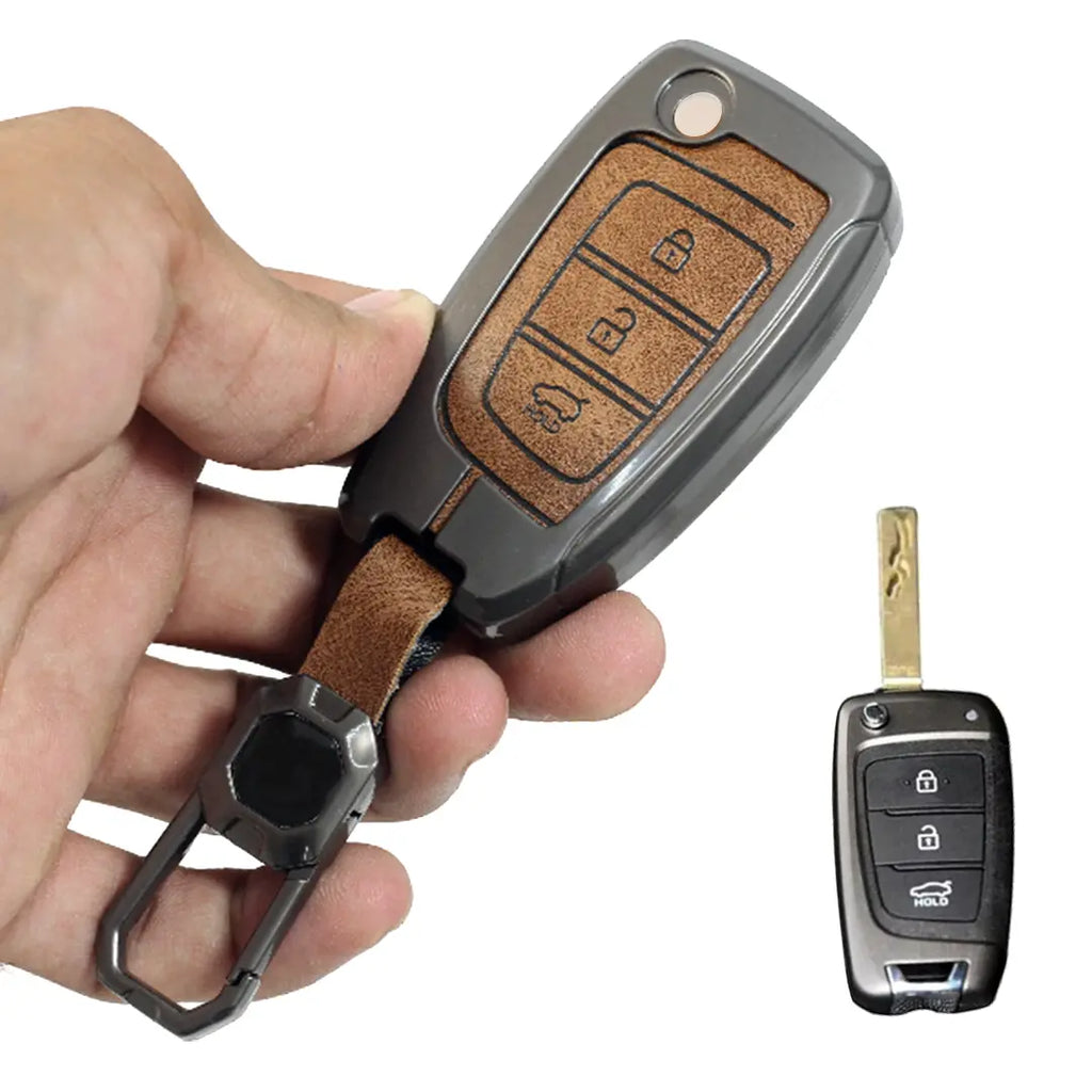 Metal Leather Key Case for Hyundai New Venue | New i20 | Verna 2020-21 | Old Verna Flip Key