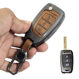 Metal Leather Car Key Case for Hyundai New i20 2023 | Verna 2020-21 | Old Verna Flip Key