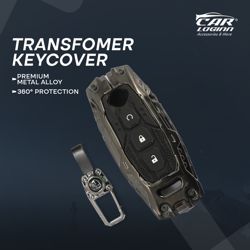 Premium Metal Black Transformer Series Soft Silicon Key Cover for Nissan Magnite | Kicks 3 button Smart Key