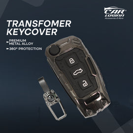 Premium Metal Black Transformer Series Soft Silicon Key Cover for Audi A3 | A6 | Q3 | Q5 | Q7 - Flip key