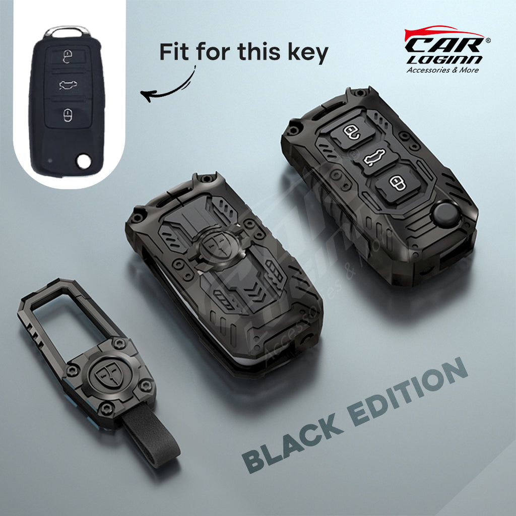 Premium Metal Black Transformer Series Soft Silicon Key Cover for Skoda/VW 3 Button Flip Key