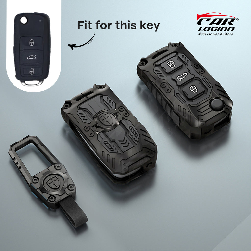 Premium Metal Black Transformer Series Soft Silicon Key Cover for Skoda/VW 3 Button Flip Key