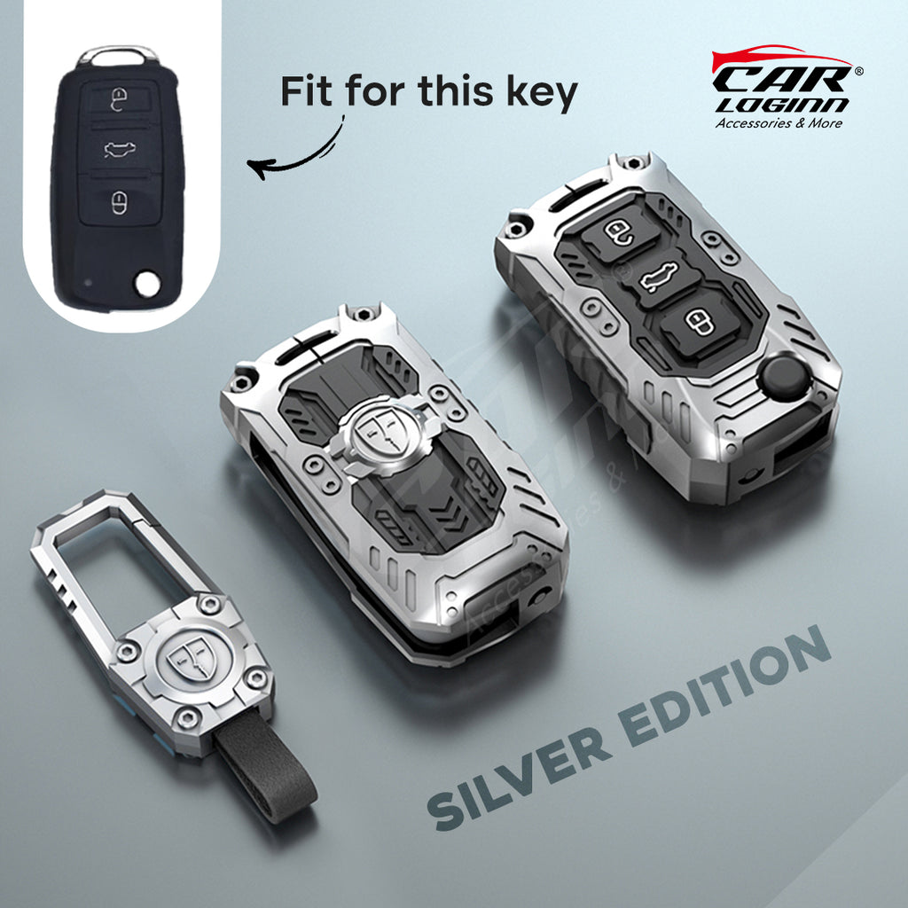 Premium Metal Black Transformer Series Soft Silicon Key Cover for Skoda/VW 3 Button Flip Key