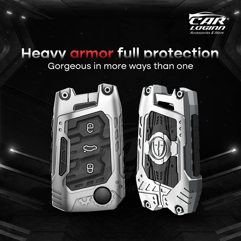 Premium Metal Black Transformer Series Soft Silicon Key Cover for Skoda/VW 3 Button FlipKey