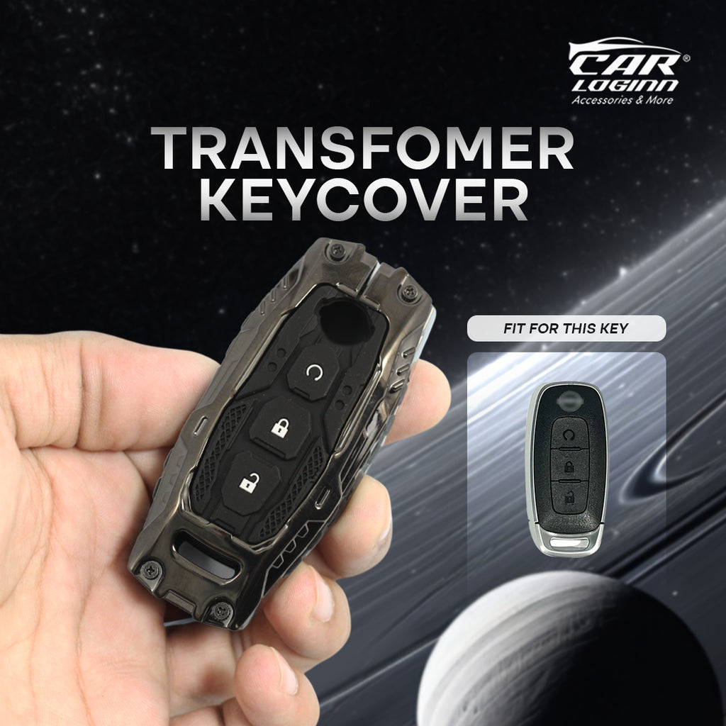 Premium Metal Black Transformer Series Soft Silicon Key Cover for Nissan Magnite | Kicks 3 button Smart Key