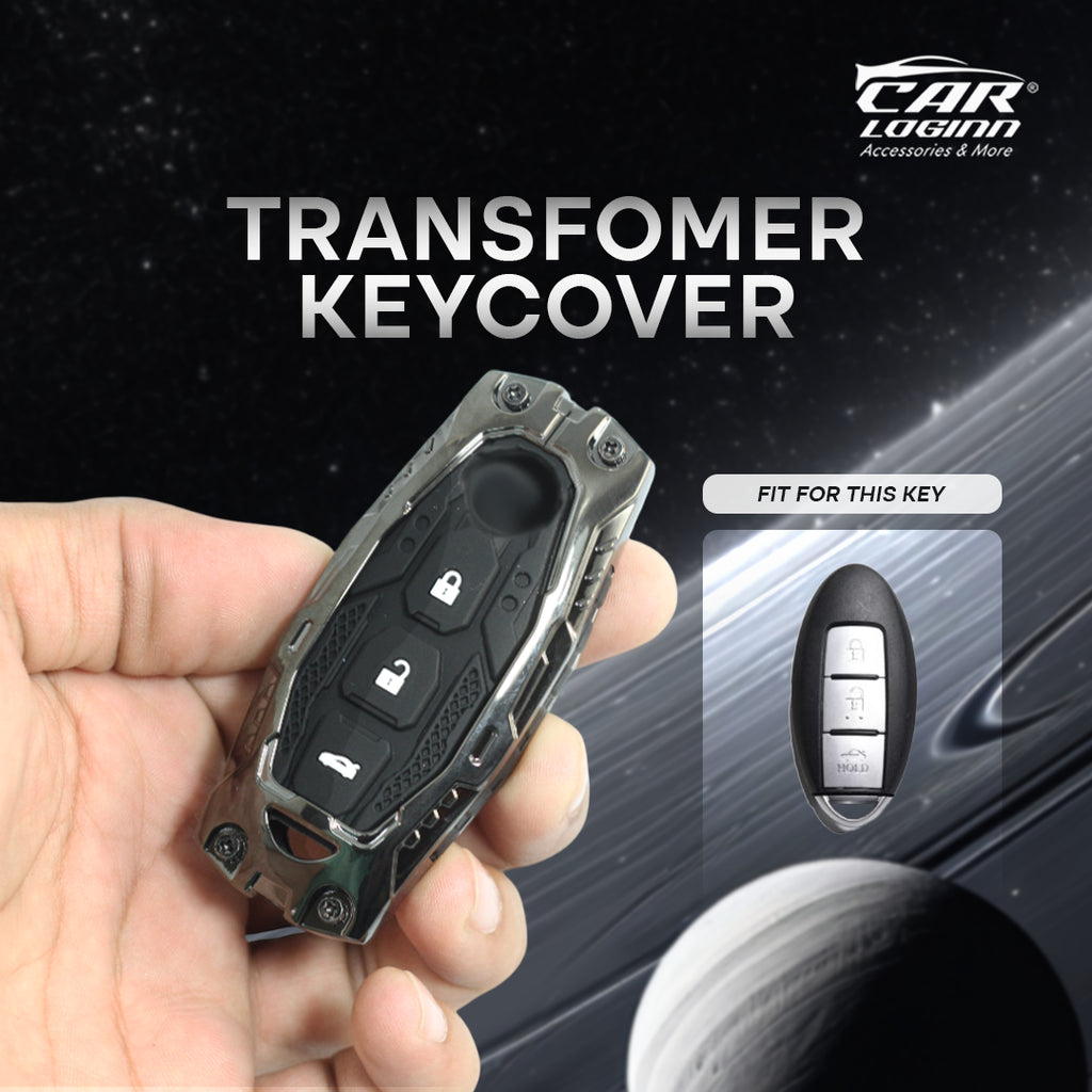 Premium Metal Black Transformer Series Soft Silicon Key Cover for Nissan X-Trail | Sunny | Terrano | Magnite Smart Key