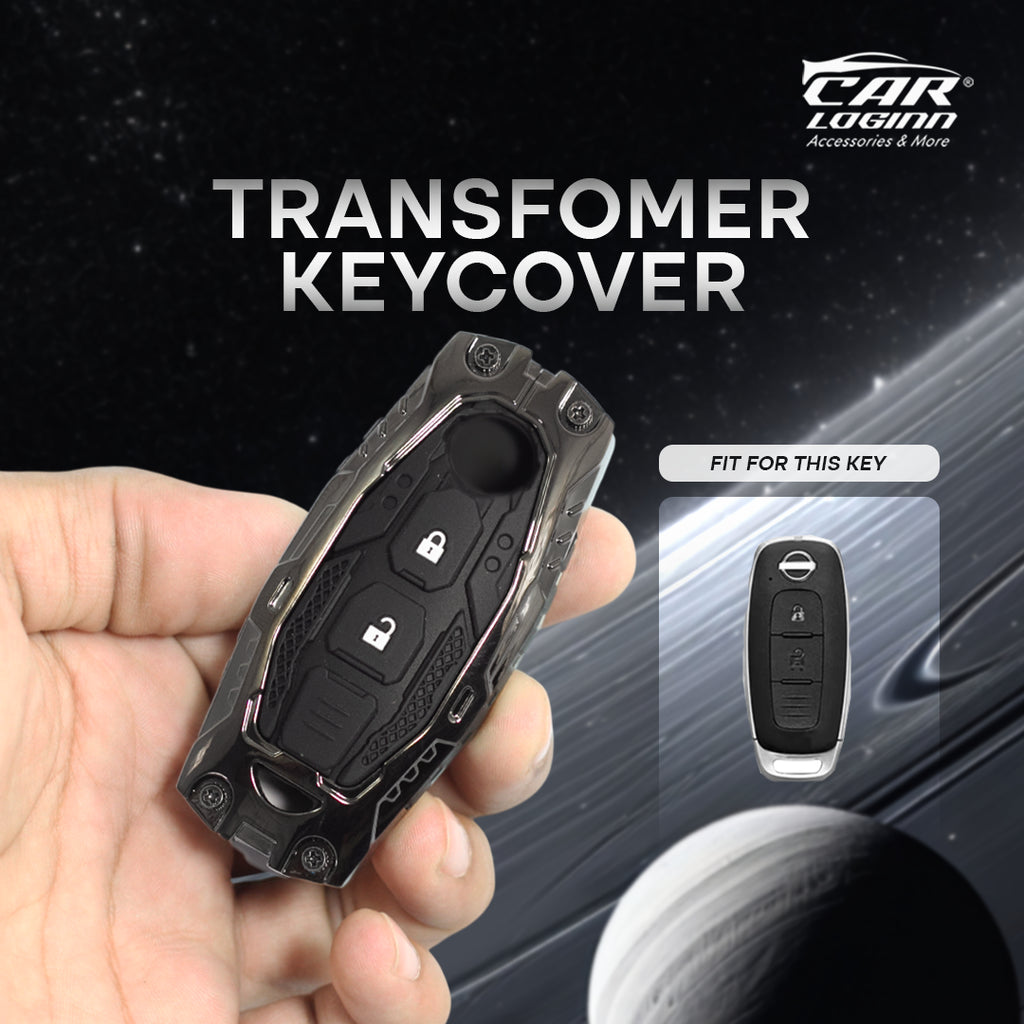 Premium Metal Black Transformer Series Soft Silicon Key Cover for Nissan Magnite 2 button Smart Key