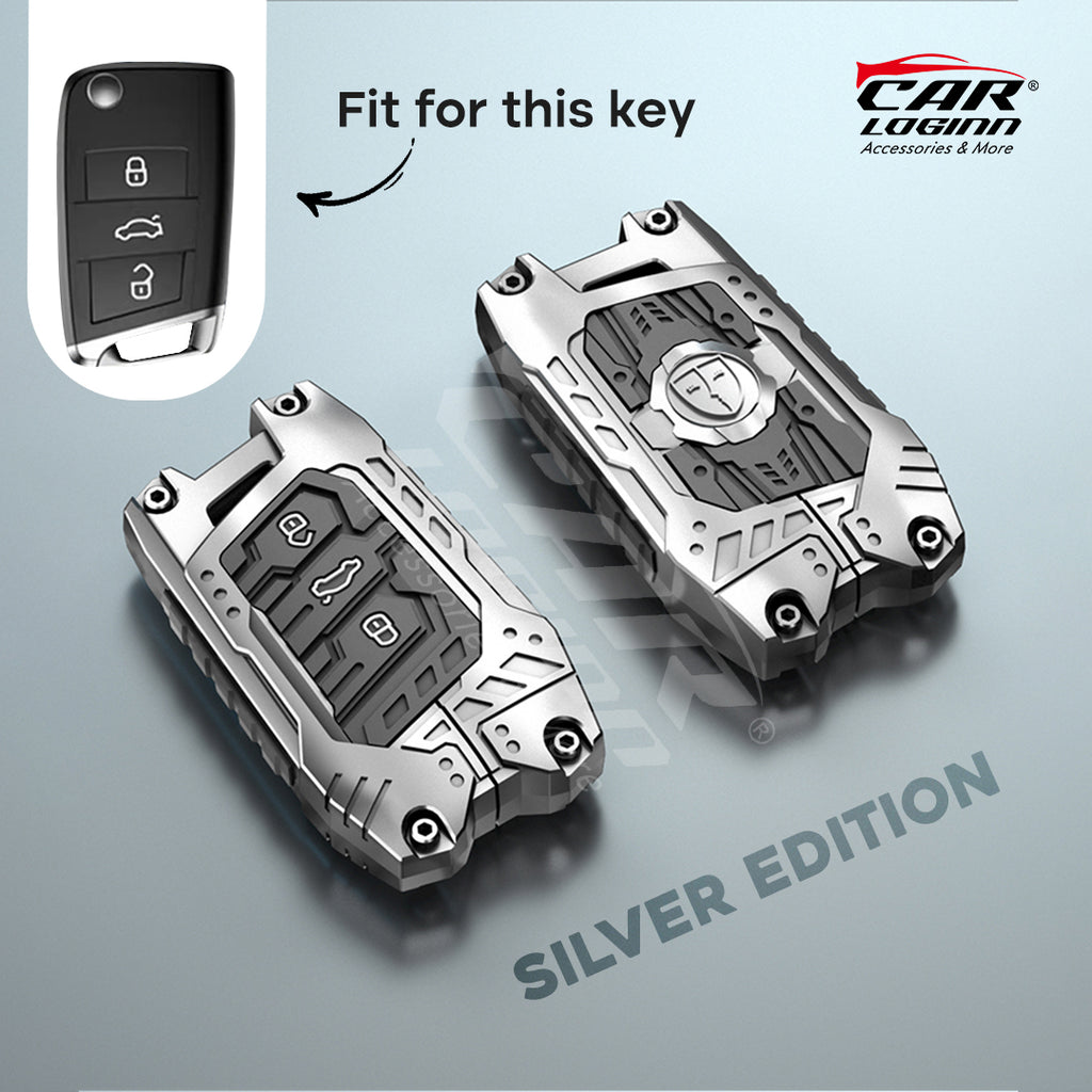 Premium Metal Black Transformer Series Soft Silicon Key Cover for Skoda/VW 3 Button FlipKey