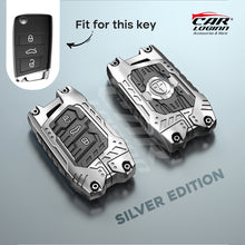 Load image into Gallery viewer, Premium Metal Black Transformer Series Soft Silicon Key Cover for Skoda/VW 3 Button FlipKey