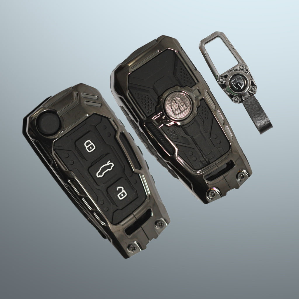 Premium Metal Black Transformer Series Soft Silicon Key Cover for Audi A3 | A6 | Q3 | Q5 | Q7 - Flip key