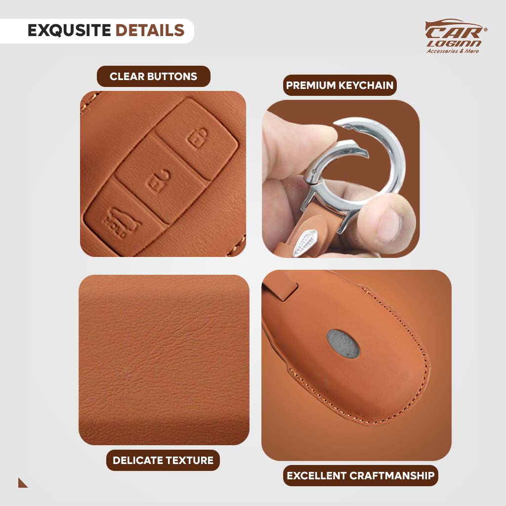 Carloginn PU-3D Leather Key Casefor Hyundai 3 Button Smart Key (PUSH START)