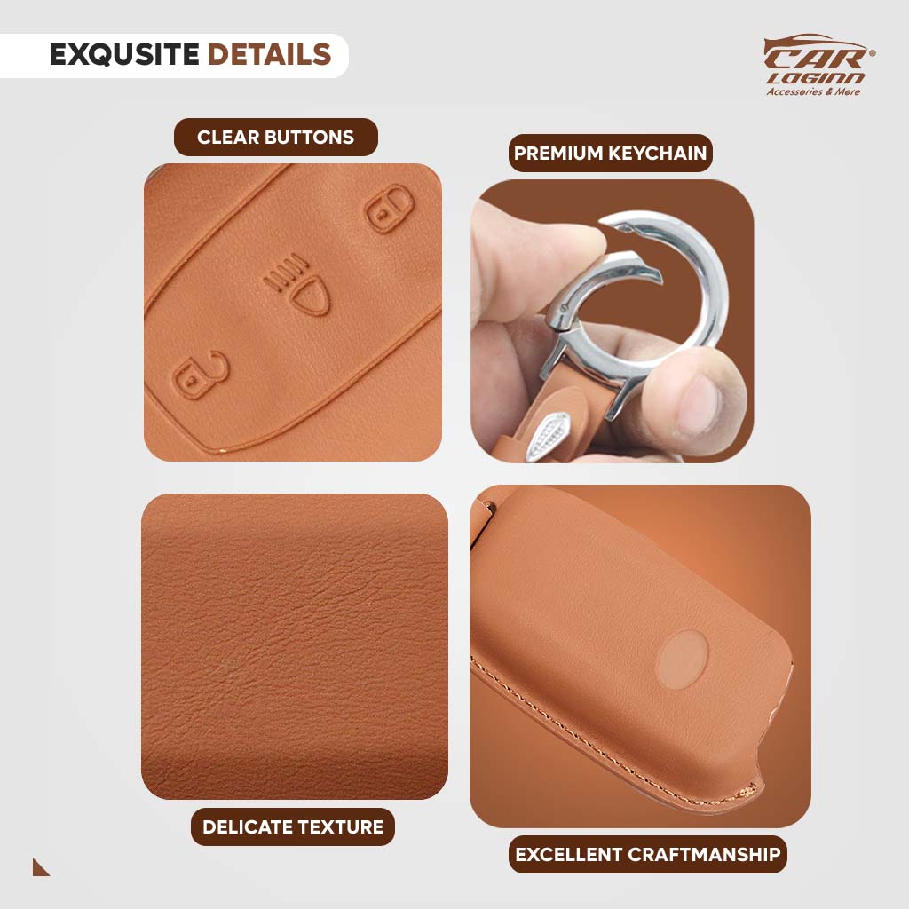 Carloginn PU-3D Leather Key Case for TATA 3 Button Flip Key