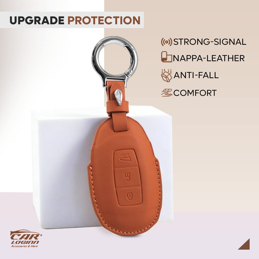 Carloginn PU-3D Leather Key Casefor Hyundai 3 Button Smart Key (PUSH START)