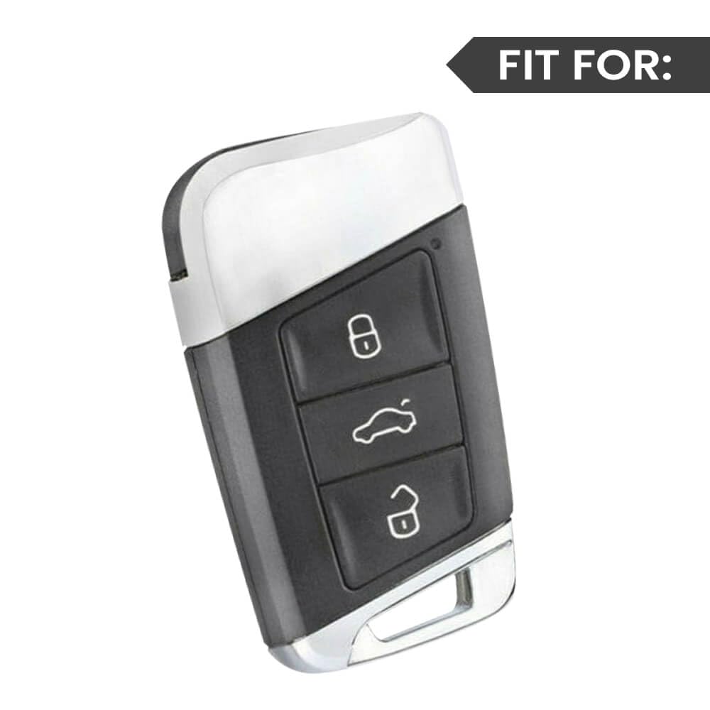 Metal Leather Key case for Volkswagen Tiguan | Virtus | Tayron | Tiguan R-line & Skoda Kushaq | Superb | Kodiaq | Slavia - (3 Button)